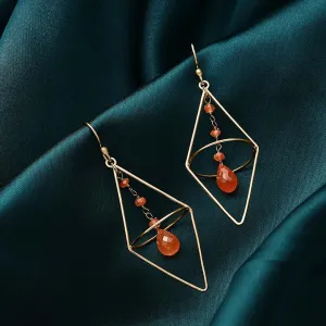 Pure Silver Earrings - String of Gold Finish Carnelian