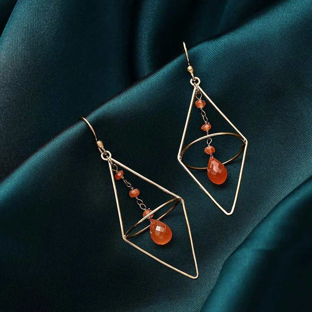 Pure Silver Earrings - String of Gold Finish Carnelian