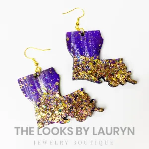 Purple and Gold Louisiana Earrings