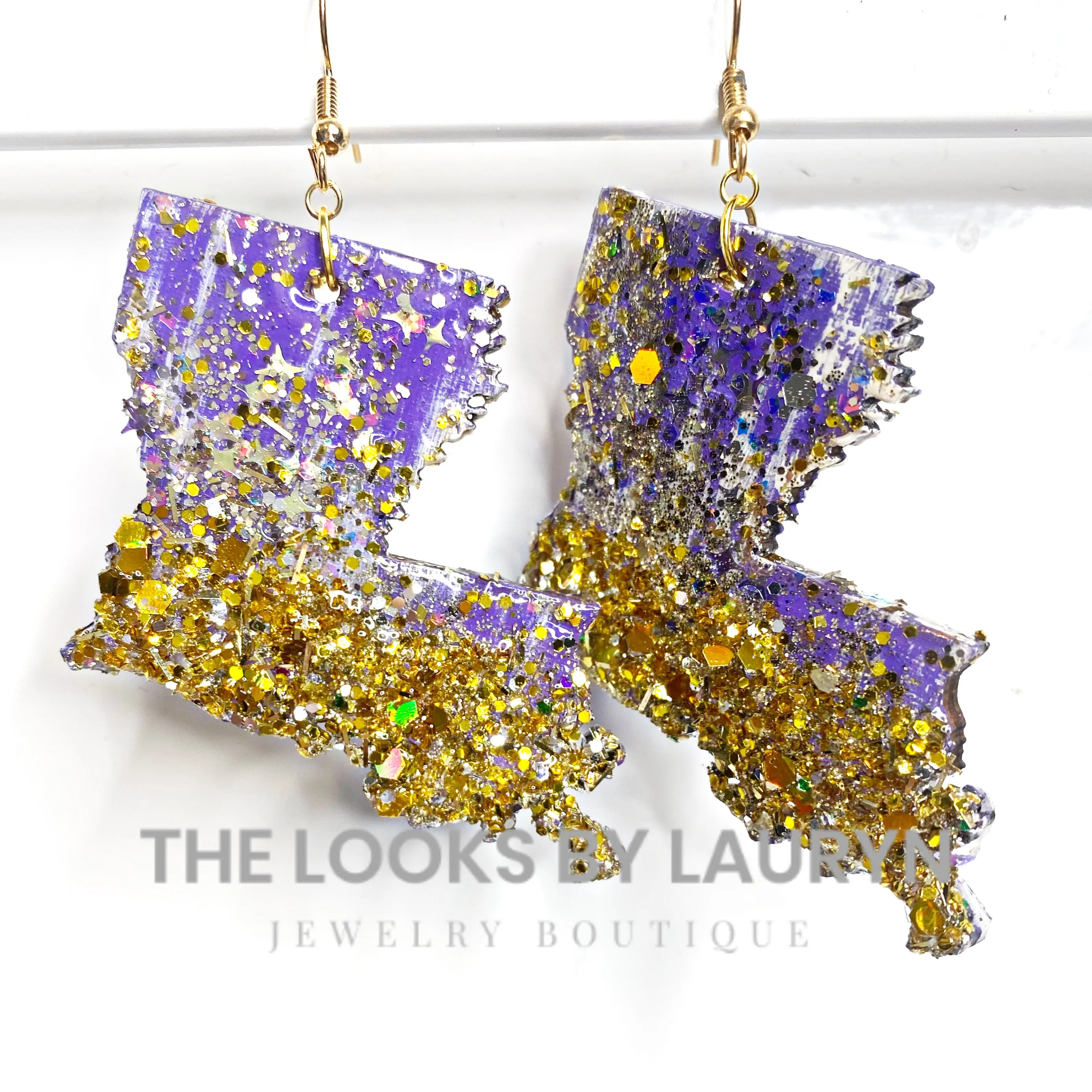 Purple and Gold Louisiana Earrings