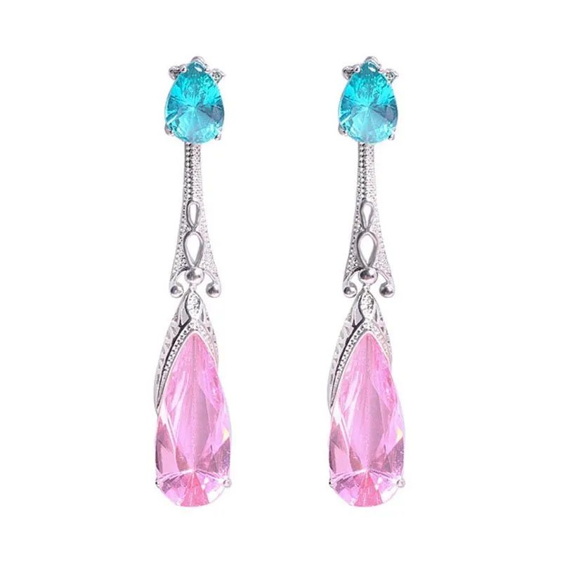 Purple Green Zircon Earrings Long Teardrop For Women  Wedding Jewelry