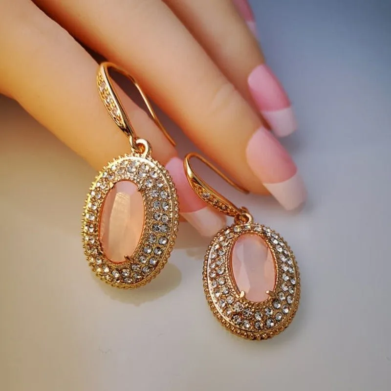 Purple Green Zircon Earrings Long Teardrop For Women  Wedding Jewelry
