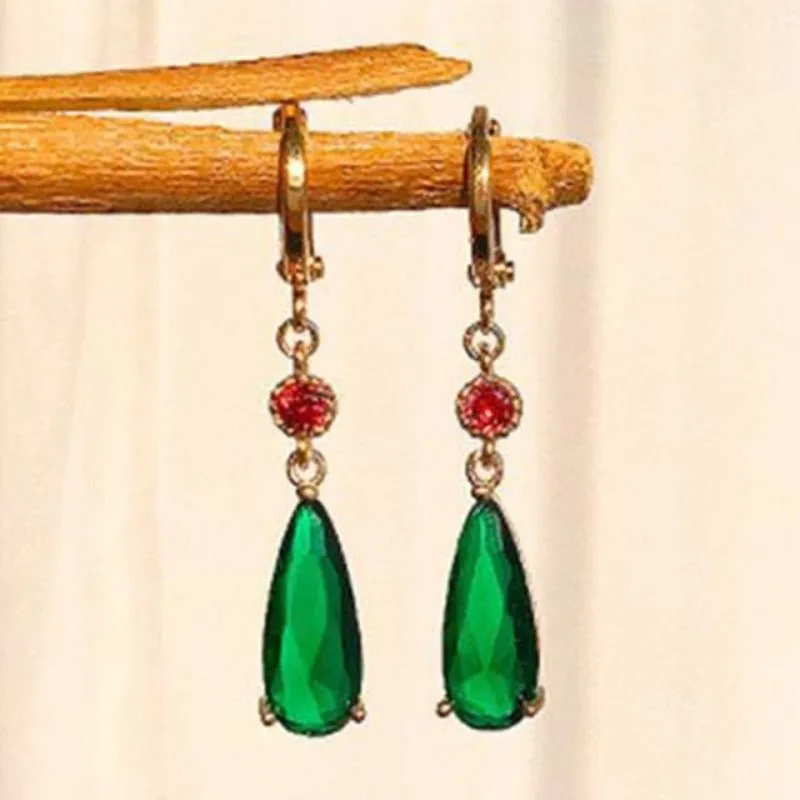 Purple Green Zircon Earrings Long Teardrop For Women  Wedding Jewelry