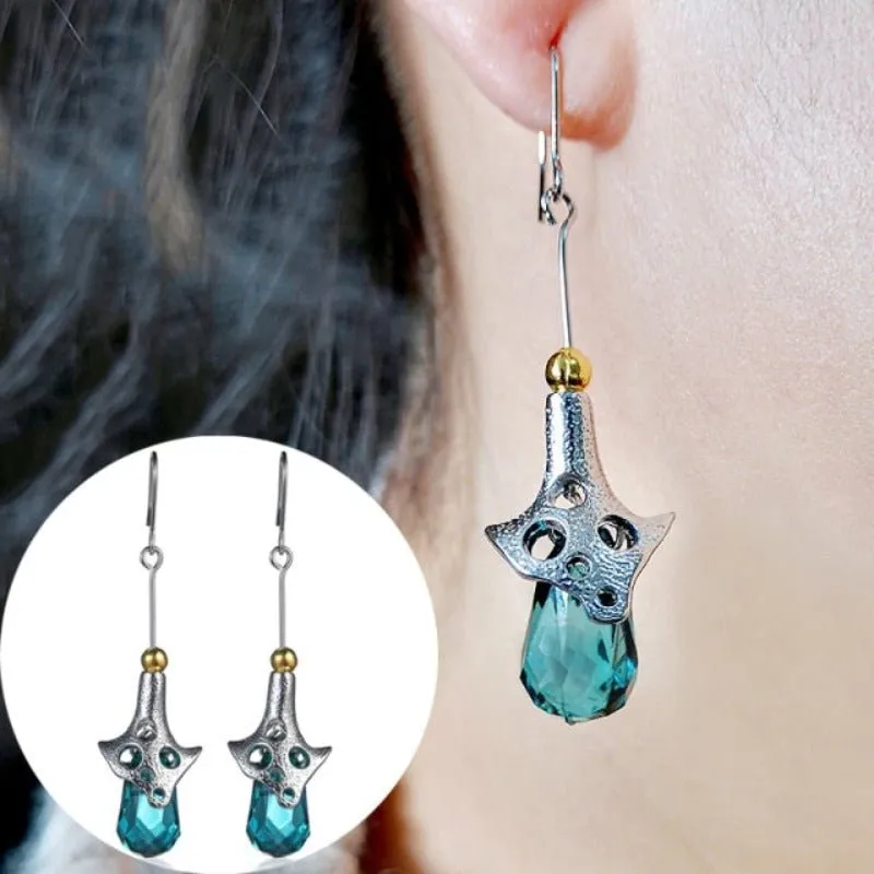 Purple Green Zircon Earrings Long Teardrop For Women  Wedding Jewelry
