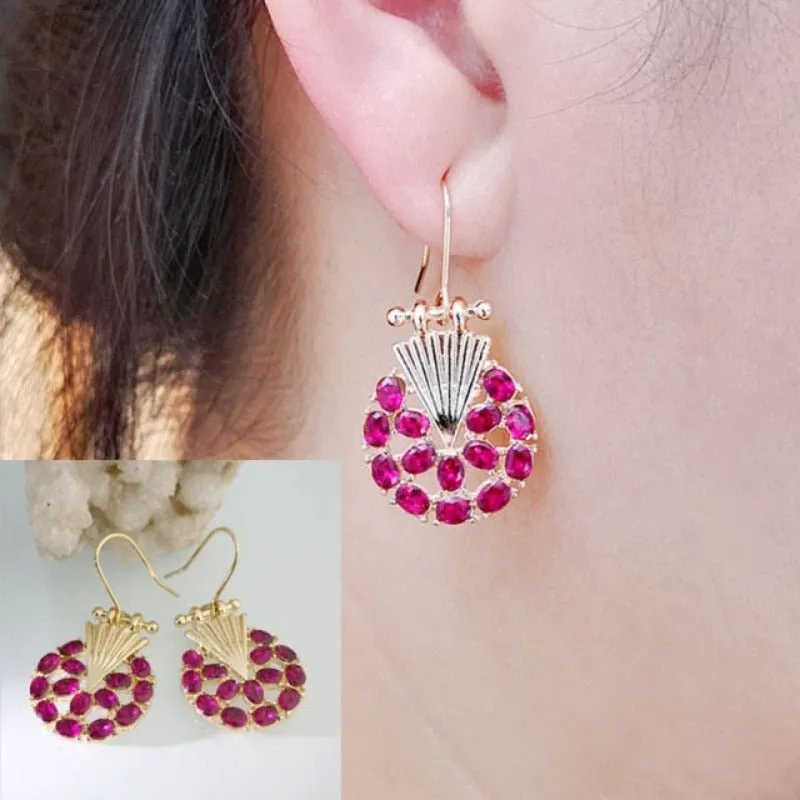 Purple Green Zircon Earrings Long Teardrop For Women  Wedding Jewelry