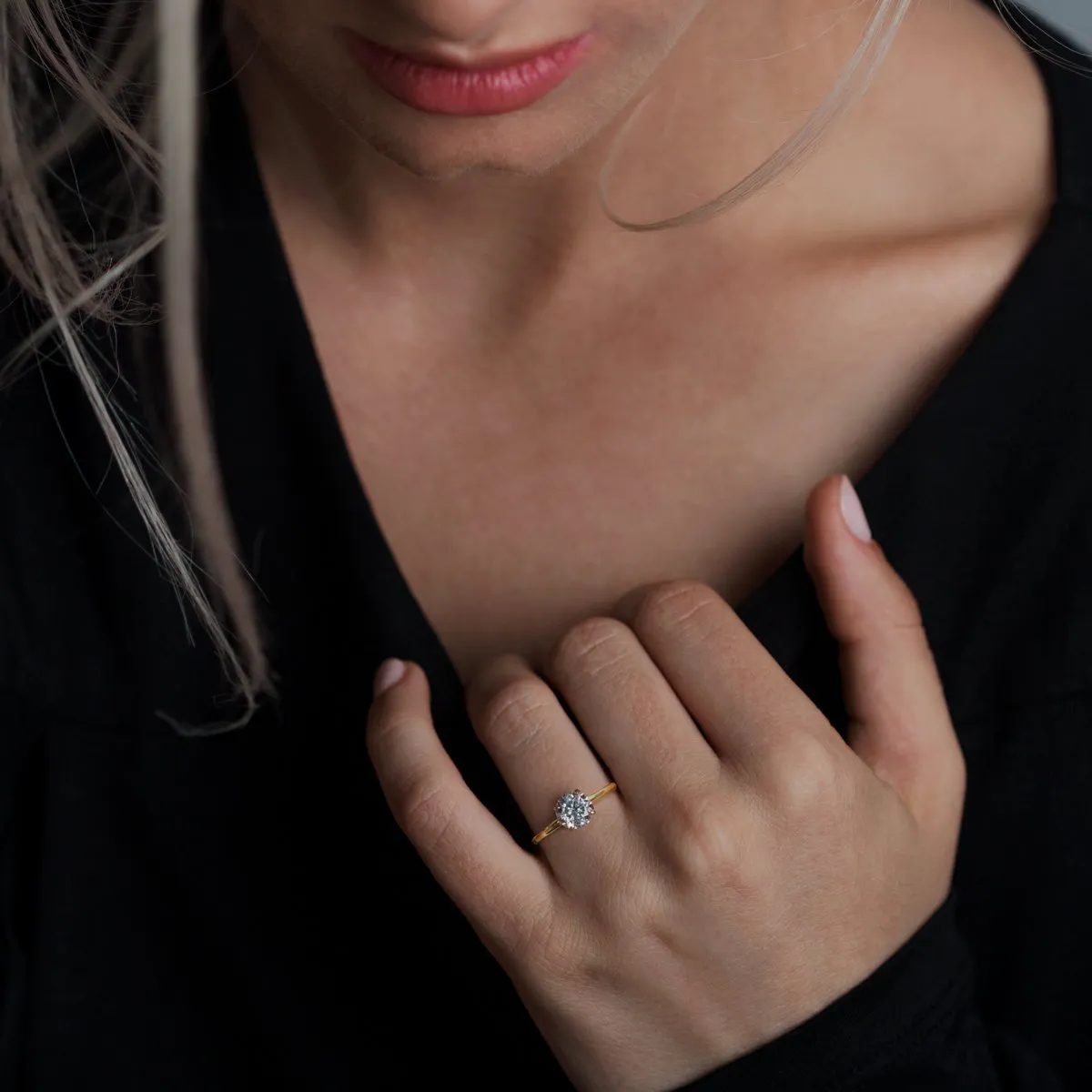"Pixie" Hidden Halo 4-Prong Diamond Engagement Ring Mount with North/South Option