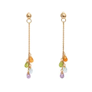 Rainbow Gemstone Earrings 2.5" Drops Estate 14k Yellow Gold Briolette Jewelry