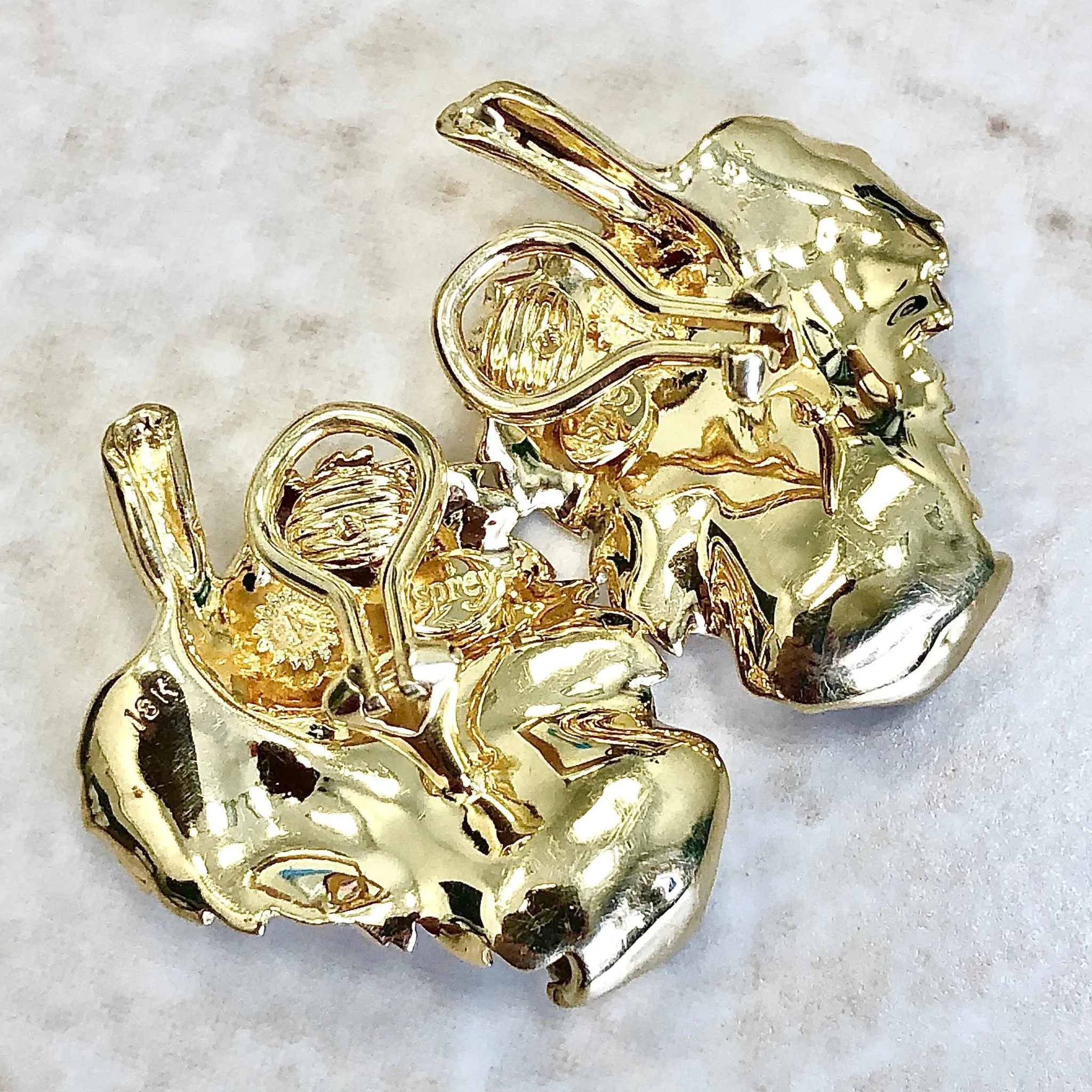 Rare Vintage 18 Karat Yellow Gold Leaf Earrings Signed Asprey