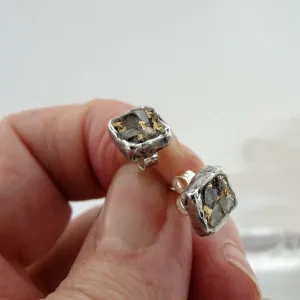 Raw Diamond Stud Earrings 24k Gold Sterling Silver Handmade Hadar Designers (AS)y