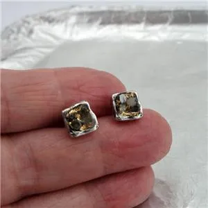 Raw Diamond Stud Earrings 24k Gold Sterling Silver Handmade Hadar Designers (AS)y