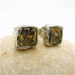 Raw Diamond Stud Earrings 24k Gold Sterling Silver Handmade Hadar Designers (AS)y