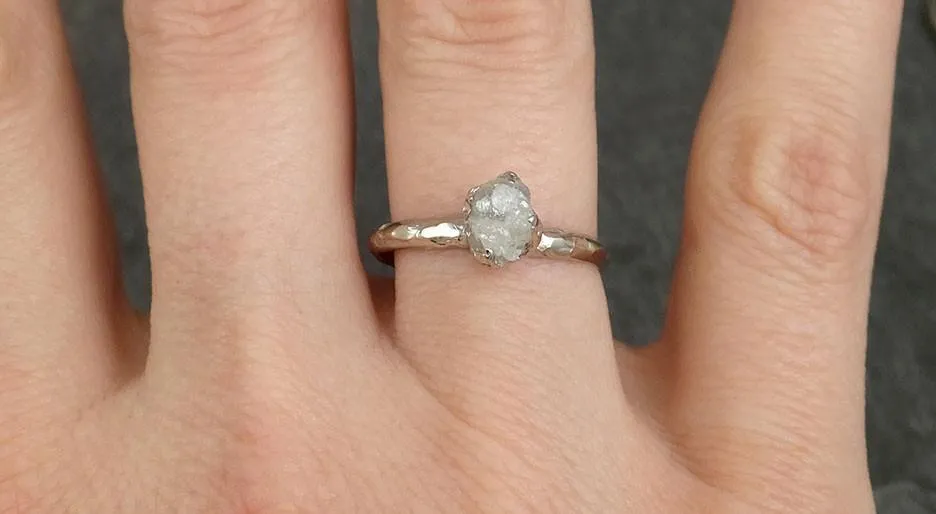 raw rough uncut diamond engagement ring rough diamond solitaire 14k white gold conflict free diamond wedding promise byangeline 0354 Alternative Engagement
