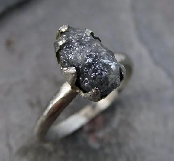 raw rough uncut diamond engagement ring rough diamond solitaire 14k white gold conflict free diamond wedding promise byangeline Alternative Engagement
