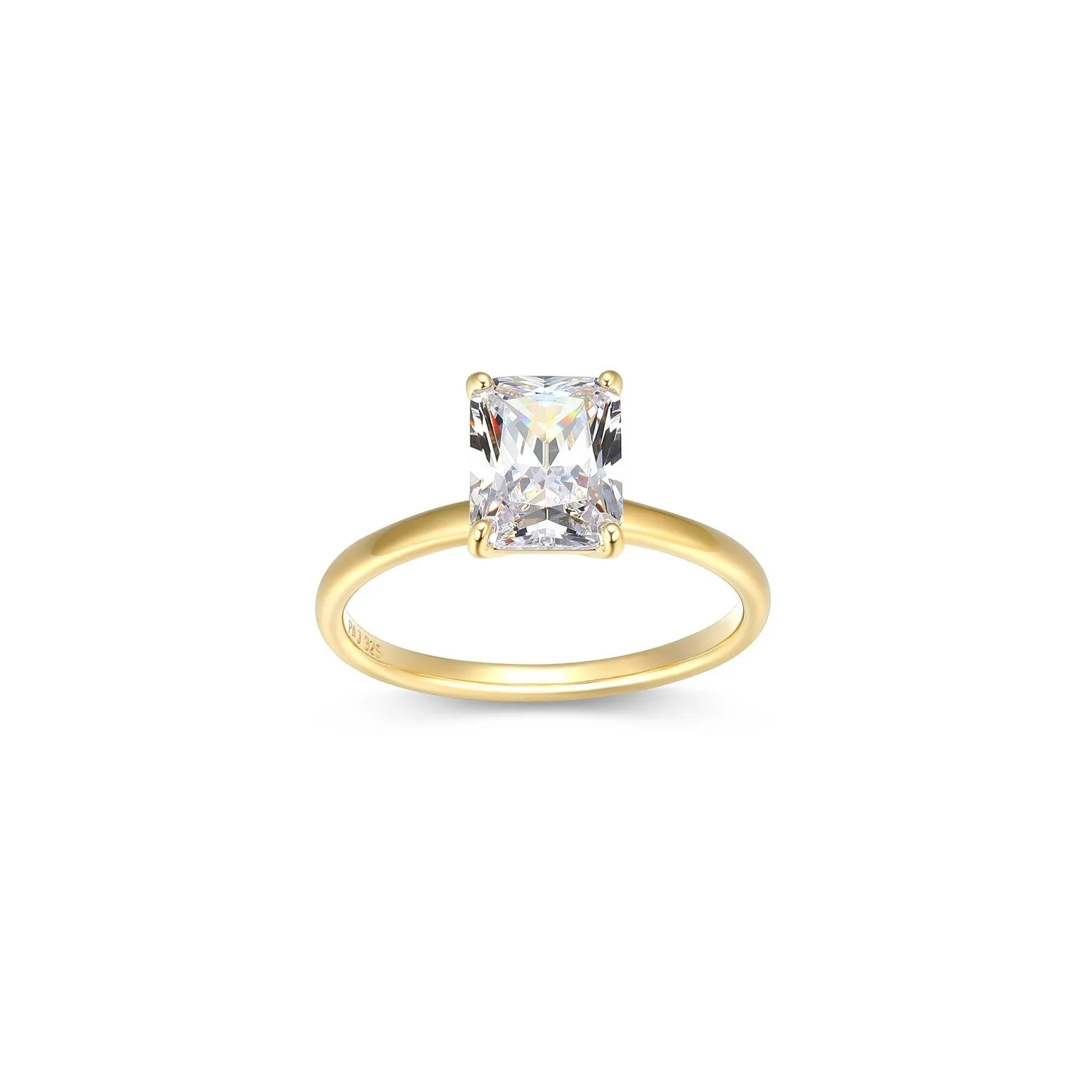 Reign Sterling Silver 18K Gold Plated CZ Emerald Cut Ring