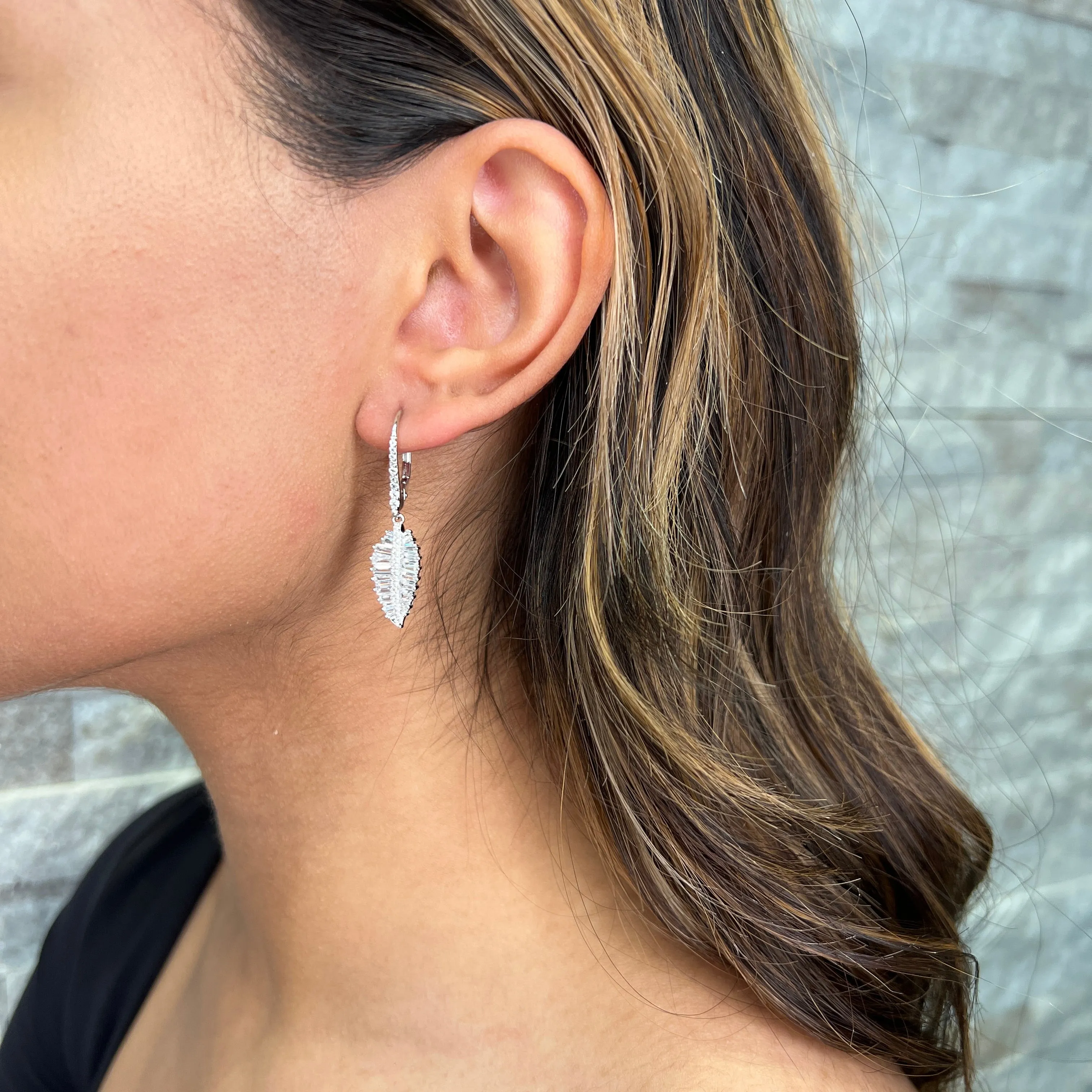 Reign Sterling Silver CZ Leaf Lever Back Earrings