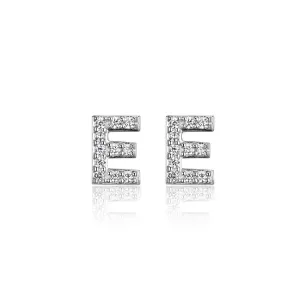 Reign Sterling Silver Rhodium Plated CZ Initial E Stud Earrings