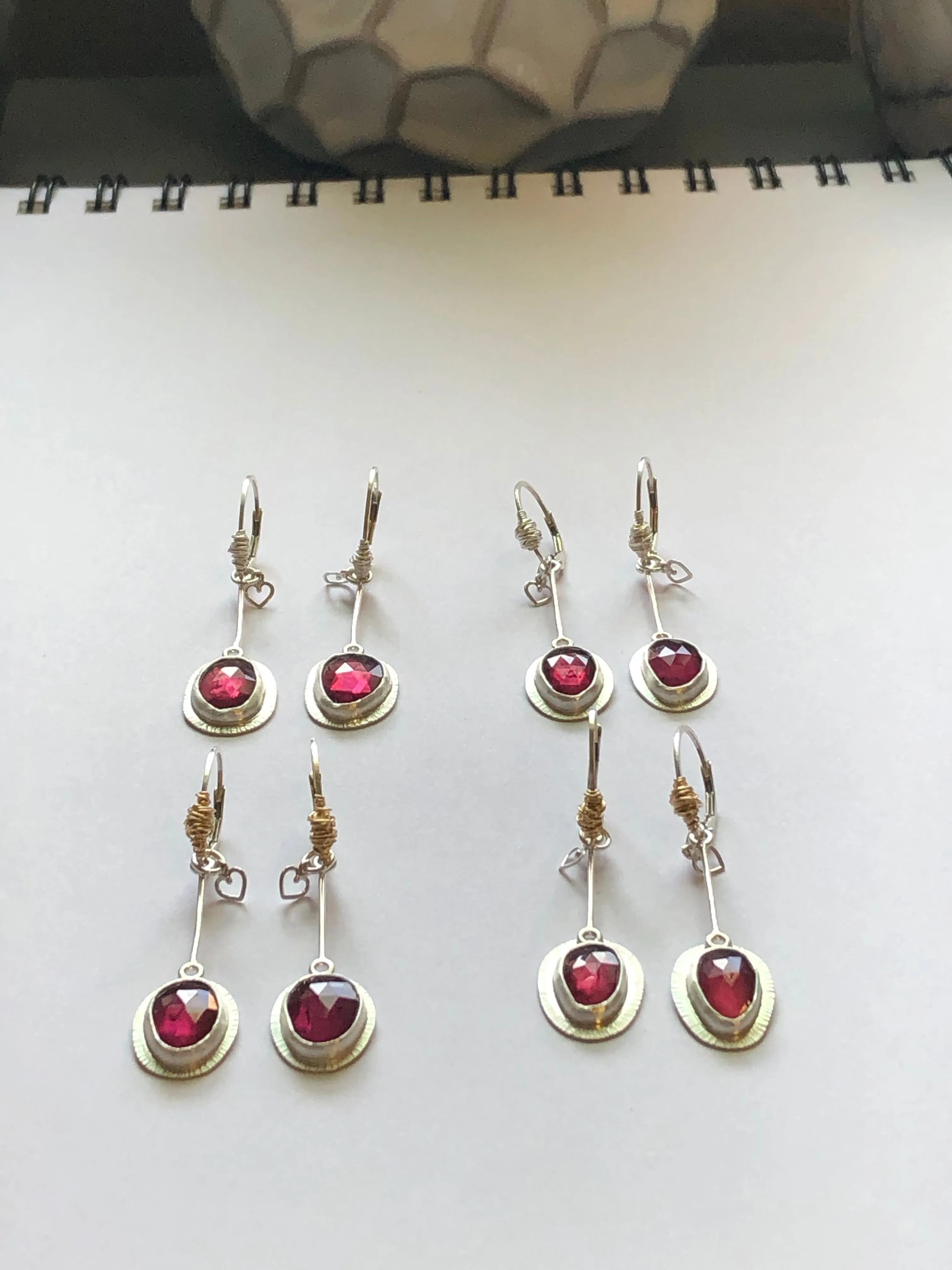 Rhodolite Garnet - January Shenanigans Pendulum Nest Silver and Gold Mixed Metal Earrings