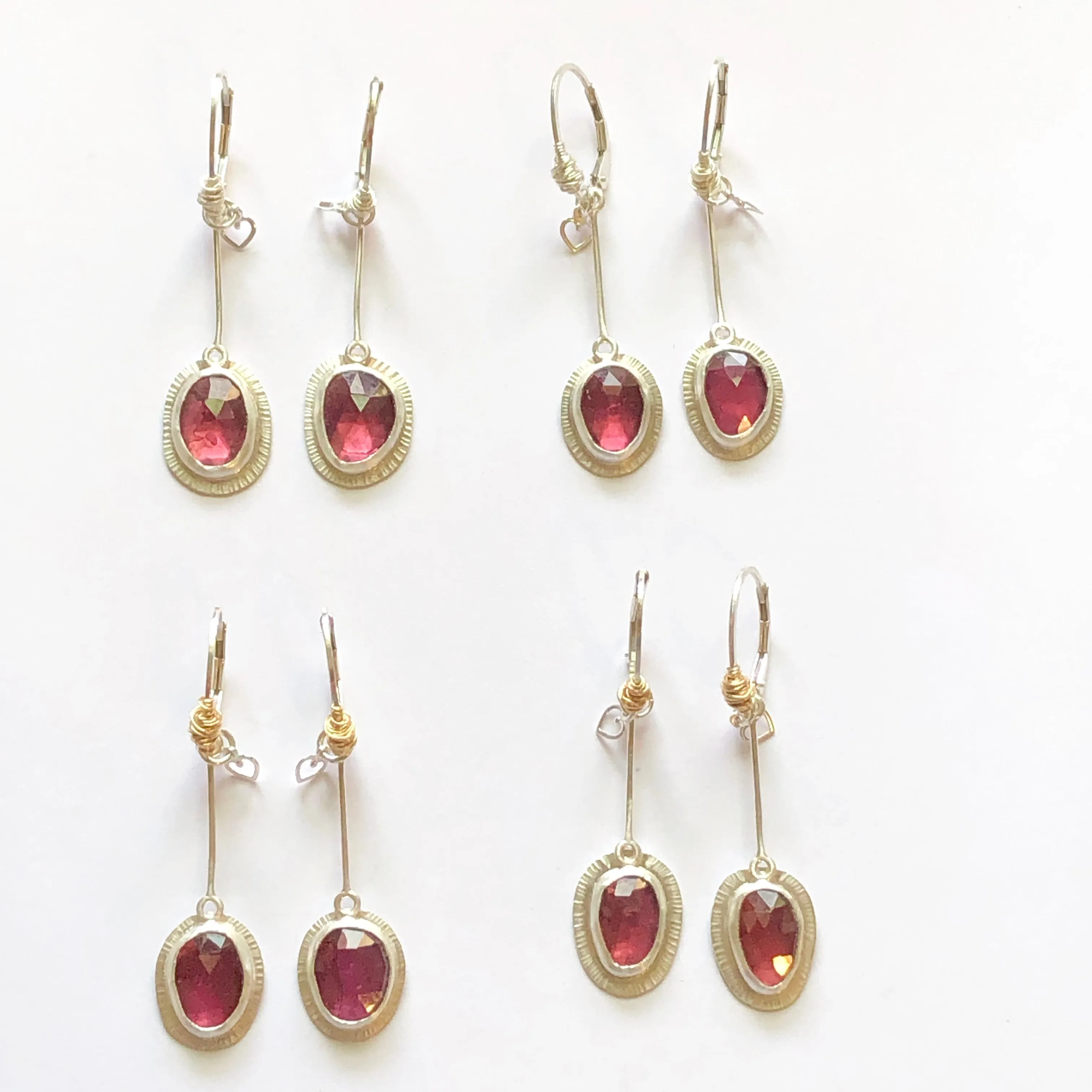 Rhodolite Garnet - January Shenanigans Pendulum Nest Silver and Gold Mixed Metal Earrings