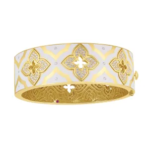 Roberto Coin 18k Yellow Gold Diamond Enamel Venetian Princess Bangle Size 48x58 (D=1.08)