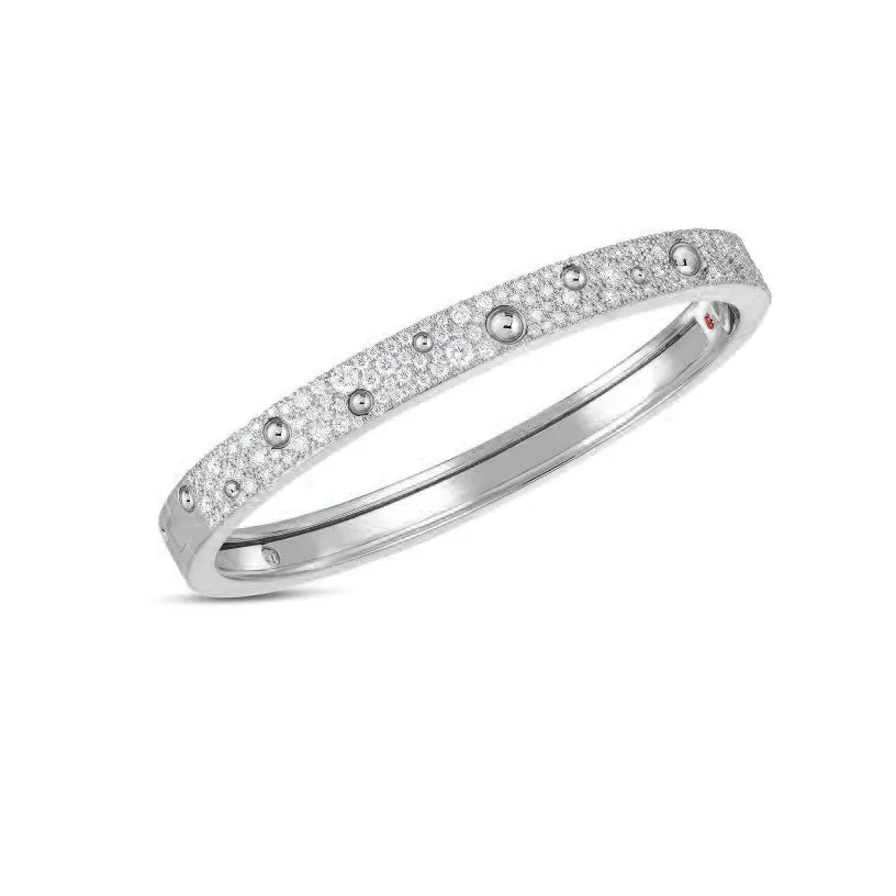Roberto Coin Pois Moi Luna Diamond Pavé Bangle in 18K White Gold