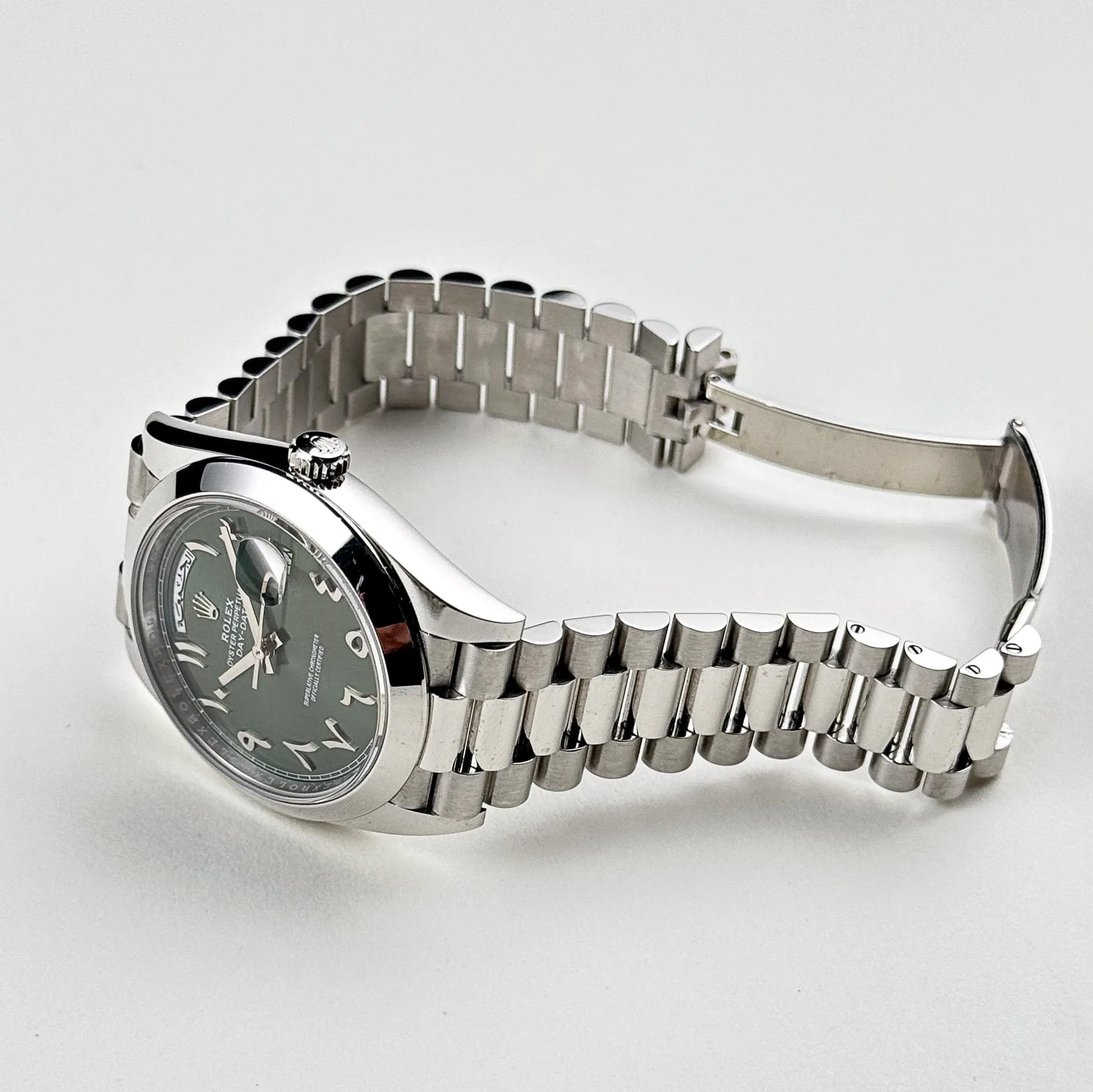 Rolex Day-Date 228206 Platinum  Olive Green Arabic Dial