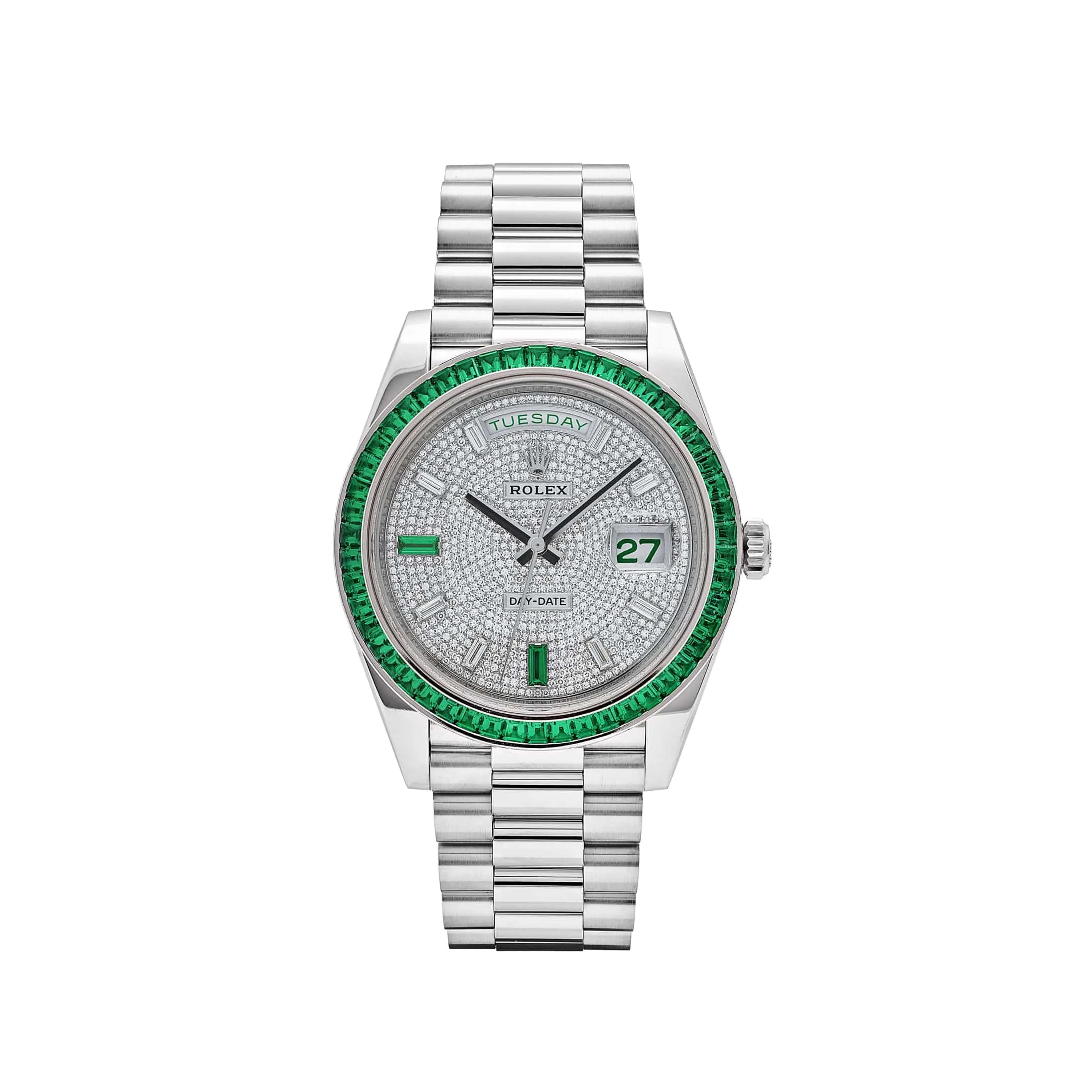 Rolex Day-Date 228396TEM Platinum Diamond Dial Emerald Bezel