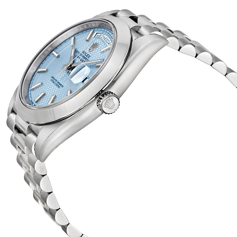Rolex Day Date 40 Ice Blue Diagonal Motif Dial Platinum President Automatic Men's Watch 228206IBLSP