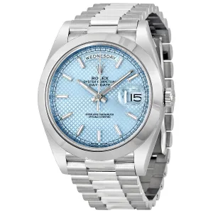 Rolex Day Date 40 Ice Blue Diagonal Motif Dial Platinum President Automatic Men's Watch 228206IBLSP