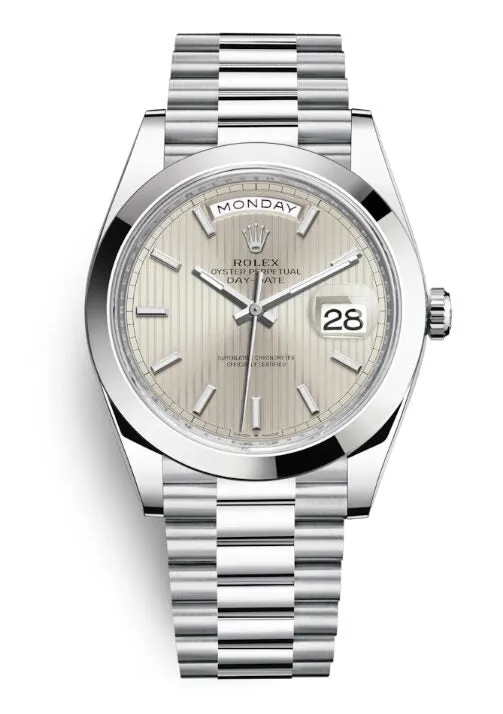 Rolex Day Date 40 Silver Dial Automatic Men's Platinum President Watch 228206SSP