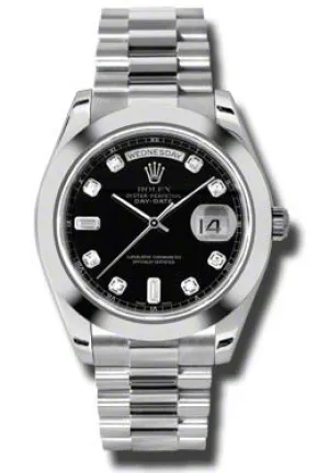 Rolex Day-Date II Black Dial Platinum President Automatic Men's Watch 218206BKDP