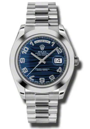 Rolex Day-Date II Blue Wave Dial Platinum President Automatic Men's Watch 218206BLWAP