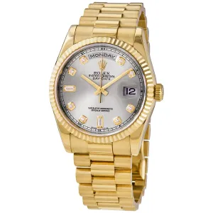 Rolex Day-Date Silver Dial 18K Yellow Gold President Automatic Men's Watch 118238SDP