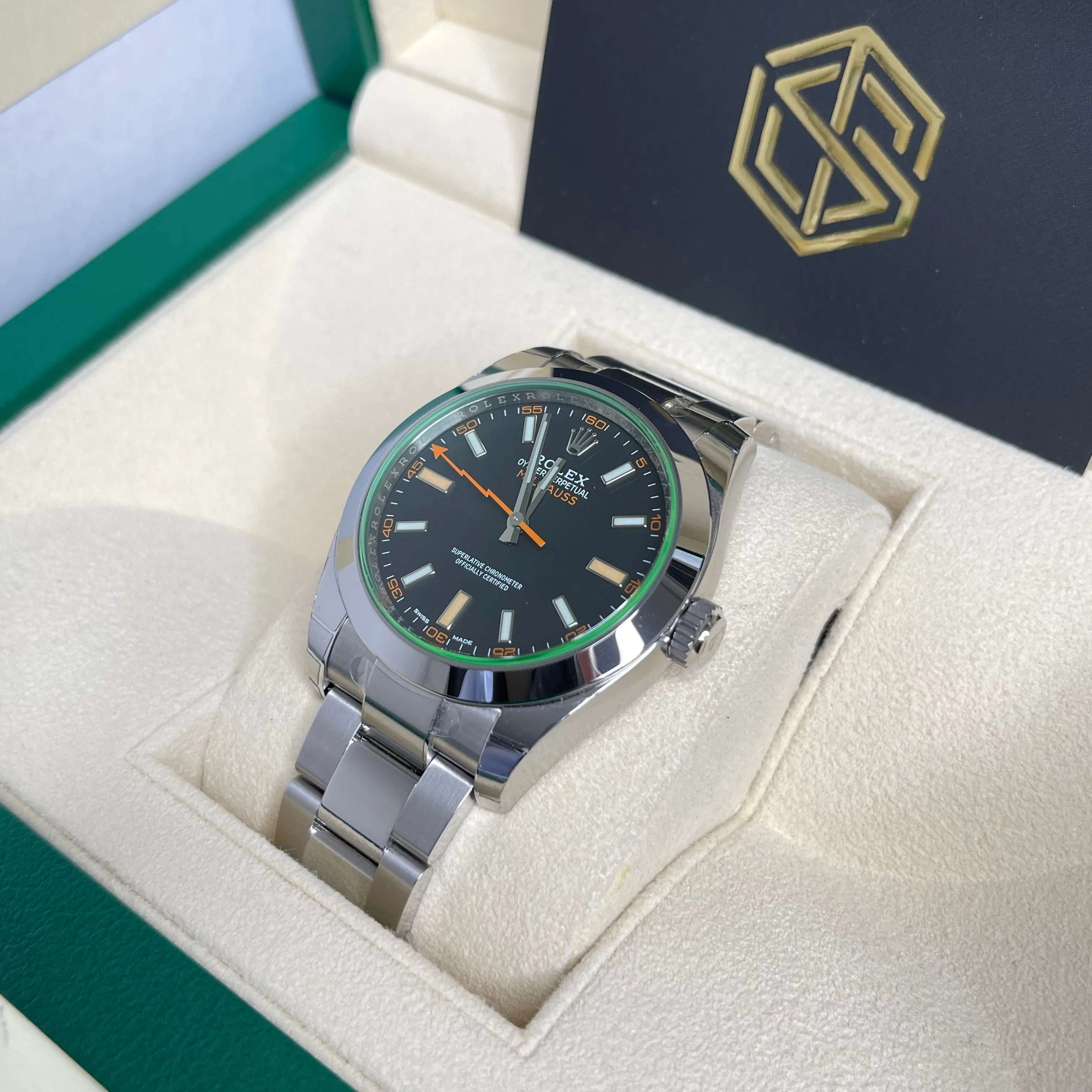 Rolex Milgauss 116400GV 2021 Black Dial Full Stickers Full Set Watch