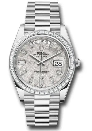 Rolex Platinum Day-Date 40 Watch - Baguette Diamond Bezel - Meteorite Diamond Dial - President Bracelet - 228396tbr mtdp