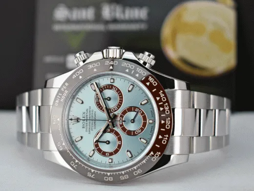 ROLEX Platinum Daytona Ice Blue Dial Chestnut Brown Bezel Model 116506