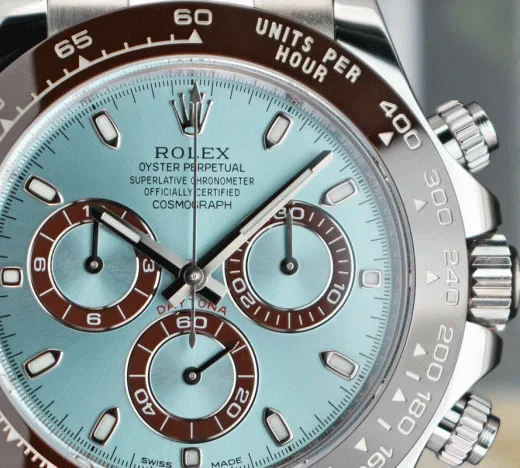 ROLEX Platinum Daytona Ice Blue Dial Chestnut Brown Bezel Model 116506