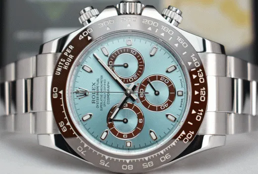 ROLEX Platinum Daytona Ice Blue Dial Chestnut Brown Bezel Model 116506