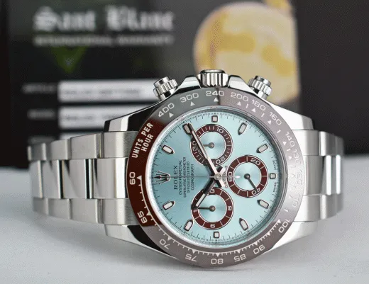 ROLEX Platinum Daytona Ice Blue Dial Chestnut Brown Bezel Model 116506