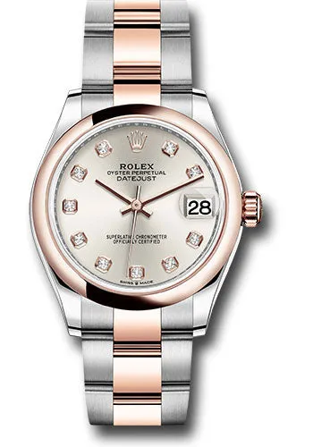 Rolex Steel and Everose Gold Datejust 31 Watch - Domed Bezel - RosŽ Diamond Dial - Oyster Bracelet - 278241 sdo