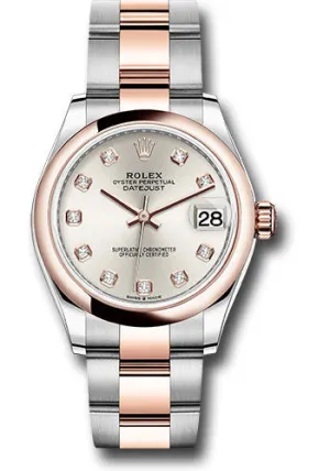 Rolex Steel and Everose Gold Datejust 31 Watch - Domed Bezel - RosŽ Diamond Dial - Oyster Bracelet - 278241 sdo