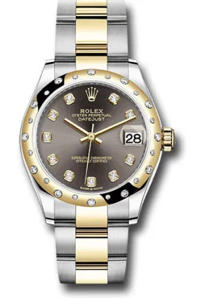 Rolex Steel and Yellow Gold Datejust 31 Watch - Domed Diamond Bezel - Dark Grey Diamond Dial - Oyster Bracelet - 278343 dkgdo