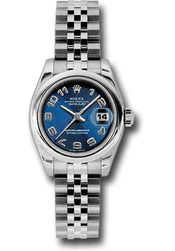 Rolex Steel Lady-Datejust 26 Watch - Domed Bezel - Blue Concentric Circle Arabic Dial - Jubilee Bracelet - 179160 blcaj