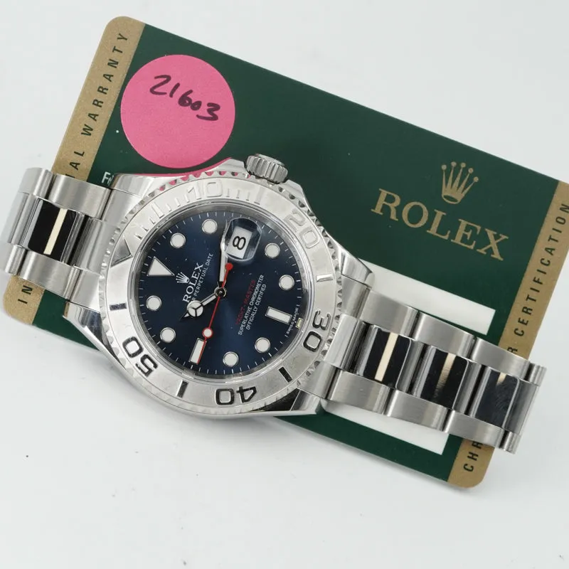 Rolex Yachtmaster 116622 Blue 40mm Steel w Platinum Bezel '14 Card Only