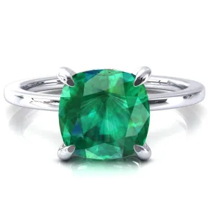 Rosy Cushion Emerald 4 Claw Prong Single Rail Micropave Engagement Ring