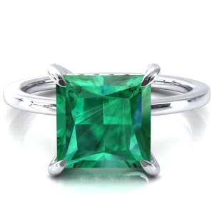 Rosy Princess Emerald 4 Claw Prong Single Rail Micropave Engagement Ring