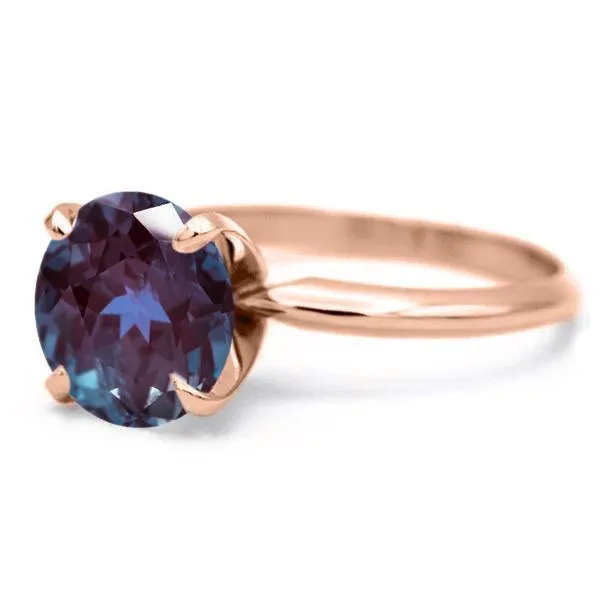 Round Alexandrite 14K Rose Gold 4 Prongs Solitaire Ring