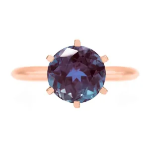 Round Alexandrite 14K Rose Gold 6 Prongs Solitaire Ring