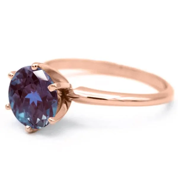 Round Alexandrite 14K Rose Gold 6 Prongs Solitaire Ring