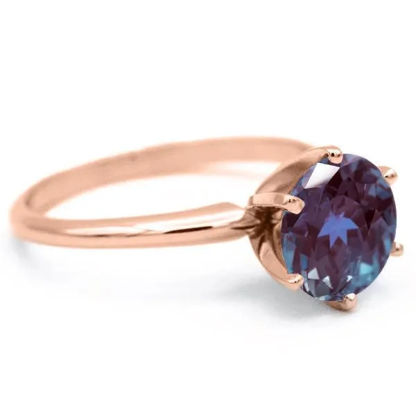 Round Alexandrite 14K Rose Gold 6 Prongs Solitaire Ring
