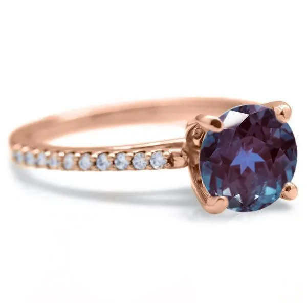 Round Alexandrite 4 Prongs Diamond Accent Ice Cathedral Solitaire Ring